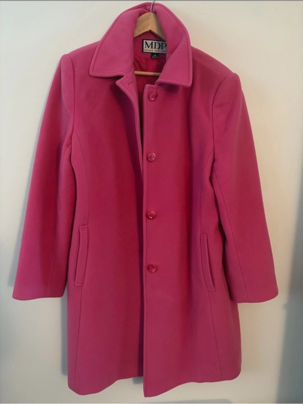 Pink Wool-Blend Single-Breasted Pea Coat